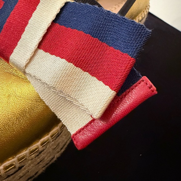 Gucci Gold Espadrilles with Red Ribbon Detail - Picture 11 of 12